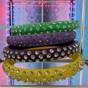 4 Large Rhinestone Bangle Bracelets - 3" Diameter Y2K Neon Stack
